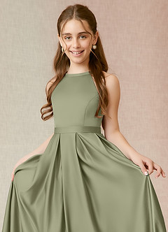 Azazie Arianthe Junior Pistachio A-Line with Pockets Matte Satin Dress image5