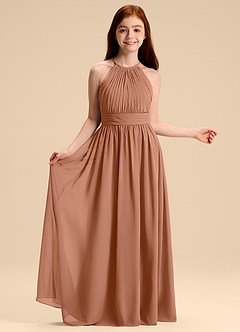 Azazie Malone Junior Vestido de Bronceador de Gasa de Corte en A con Plisado image6