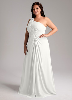 Azazie Brooke Robes de demoiselle d'honneur Robe Trapèze en Mousseline de soie Une épaule Blanc image11