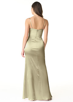 Azazie Sukia Bridesmaid Dresses Moss Green Mermaid Pleated Metallic Satin Dress image2