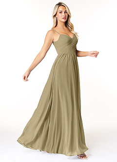 Azazie Lisbon Abiti da Damigella Abito A-Line in Chiffon Scollo a Cuore Verde Muschio image1