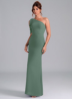Azazie Rinna Bridesmaid Dresses Eucalyptus Mermaid One Shoulder Chiffon Dress image3