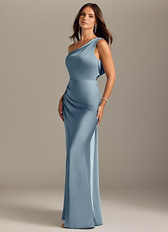 Azazie Madelyn Brautjungfernkleider Wandelbar Meerjungfrau-Linie Schulterfrei Stretch-Satin Kleid Staubblau image3