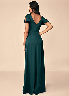 Azazie Soren Bridesmaid Dresses Pine A-Line Pleated Stretch Satin Dress image2