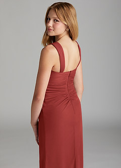Azazie Jesaphine Junior Rust Sheath Pleated Mesh Dress image6