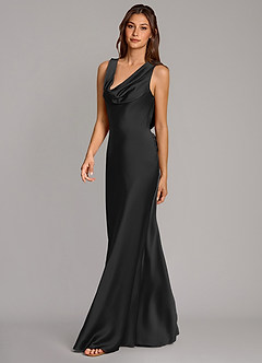 Azazie Cheryl Bridesmaid Dresses Black Mermaid Stretch Satin Dress image3