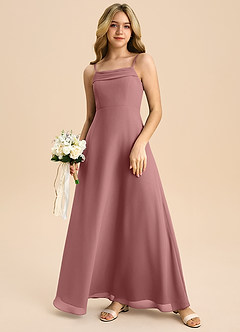 Azazie Anselie Junior A-Linie Schulterfrei Chiffon Kleid Wüstenrose image7