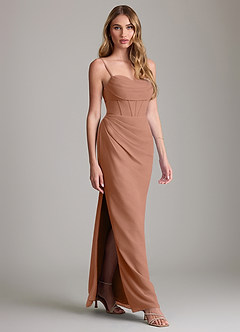 Azazie Mai Vestidos de damas de honor Vestido de Bronceador de Gasa de Corte Recto con Plisado image3