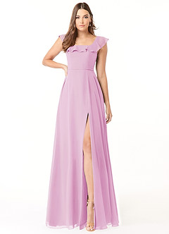 Azazie Jinny Bridesmaid Dresses Candy Pink A-Line Square Neckline Ruched Chiffon Dress image1