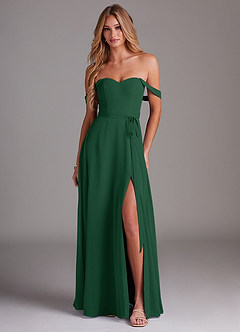 Azazie Aaron Final Sale Dark Green A-Line Off the Shoulder Chiffon Convertible Dress image1