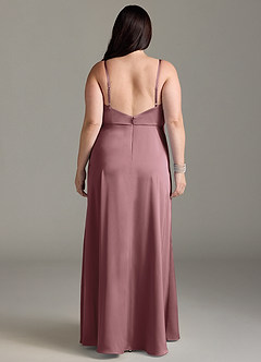 Azazie Brielle Bridesmaid Dresses Vintage Mauve A-Line Cowl Spaghetti Straps Stretch Satin Dress image7
