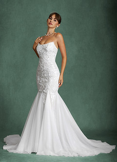 Azazie Harmony Wedding Dresses Diamond White Mermaid Strapless Tulle Dress image8