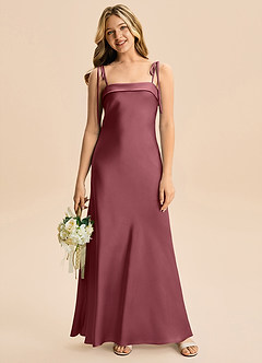 Azazie Willa Junior Desert Rose A-Line Bow Stretch Satin Dress image4