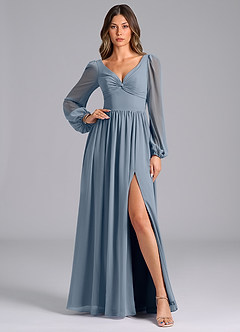 Azazie Teri Bridesmaid Dresses Twilight A-Line Long Sleeve Chiffon Dress image1