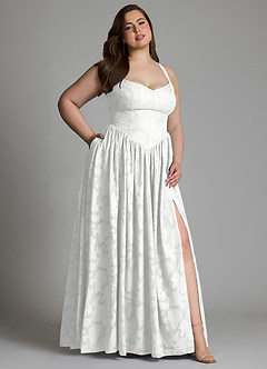 Azazie Francis Brautjungfernkleider A-Linie Korsett Blumen-Burnout Kleid Weiß image14