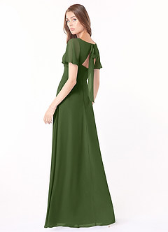 Azazie Kimber Bridesmaid Dresses Olive A-Line Flounce Sleeve Chiffon Dress image4