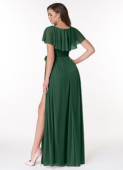 Azazie Jael Vestidos de damas de honor Vestido de Verde Oscuro de Malla de Corte en A con Cuello en V image2
