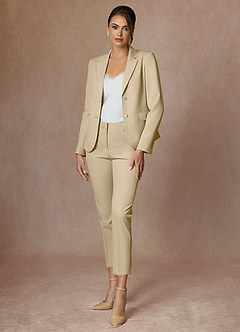 front Whitney Champagne Structured Stretch Cropped Dress Pants