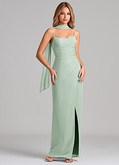 Azazie Calandra Bridesmaid Dresses Agave Sheath Pleated Chiffon Dress image1