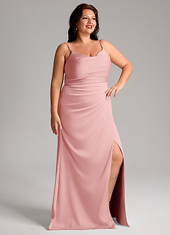 Azazie Deandra Bridesmaid Dresses Powder Pink Mermaid Pleated Stretch Satin Dress image10