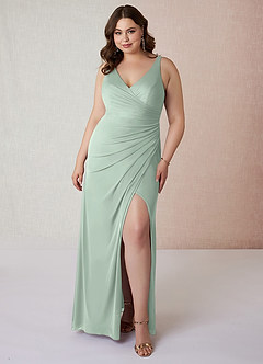 Azazie Leandra Bridesmaid Dresses Agave Mermaid V-Neck Pleated Mesh Dress image8
