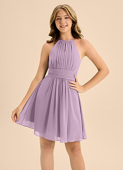 Azazie Bonnie Junior Wisteria A-Line Pleated Chiffon Dress image5