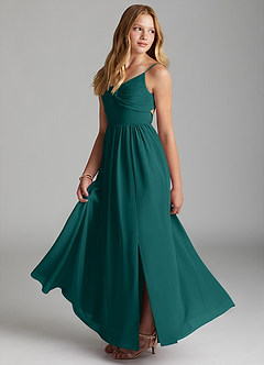 Azazie Zeya Junior A-Linie Chiffon Kleid Pfau image4