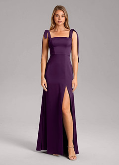 Azazie Frostine Bridesmaid Dresses Grape A-Line Bow Stretch Satin Dress image5