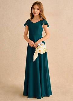 Azazie Nari Girls Formal Flower Girl Dresses Pine A-Line with Sleeves Chiffon Dress image3