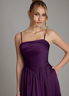 Azazie Zena Bridesmaid Dresses Grape A-Line Strapless Stretch Satin Dress image2
