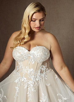 Azazie Aurorie Wedding Dresses Diamond White Champagne A-Line Sequins Tulle Dress image11
