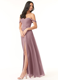 Azazie Aaron Bridesmaid Dresses A-Line Off the Shoulder Chiffon Floor-Length Dress image3