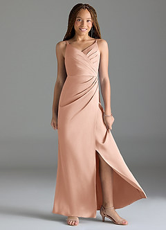 Azazie Maci Junior Rose Gold Mermaid Pleated Stretch Satin Dress image3