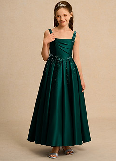 Azazie Mochi Girl Flower Girl Dresses Pine Ball-Gown Pleated Matte Satin Dress image5