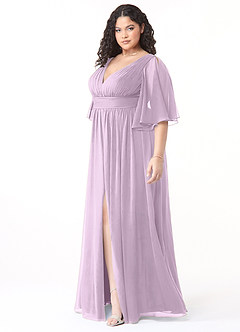 Azazie Temeka Bridesmaid Dresses Frosted Lilac A-Line Ruched Chiffon Dress image8