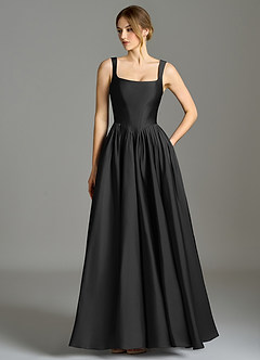 Azazie Verina Bridesmaid Dresses Black A-Line Pleated Stretch Satin Dress image1