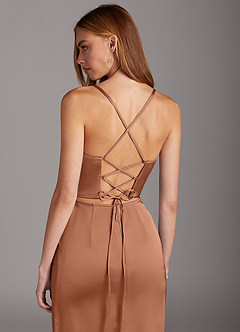 Azazie Brookelle Bridesmaid Dresses Bronzer Sheath Sweetheart Corset Stretch Satin Dress image6