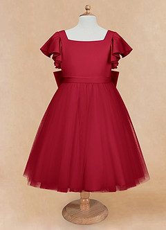 Azazie Kaeya Flower Girl Dresses Scarlet A-Line Bow Tulle Dress image5