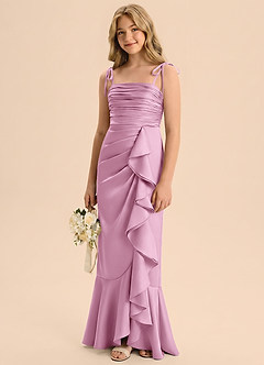 Azazie Ryan Junior Candy Pink Sheath Bow Stretch Satin Dress image4