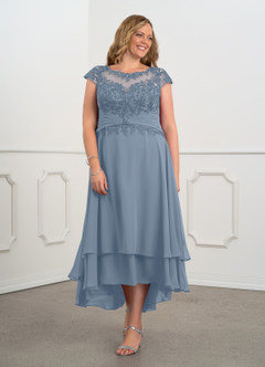 Azazie Shonda Abiti per la Madre della Sposa Abito in Chiffon Pizzo Blu Polveroso image8