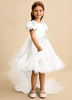 Azazie Cocoa Flower Girl Dresses Ivory Ball-Gown Pleated Tulle Dress image8