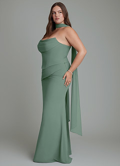 Azazie Sorrel Bridesmaid Dresses Eucalyptus Mermaid Corset Chiffon Dress image13