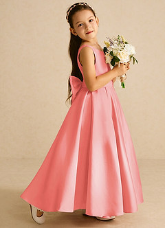 Azazie Pipsy Flower Girl Dresses Coral A-Line Bow Matte Satin Dress image3