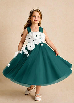 Azazie Dovey Flower Girl Dresses Peacock Ball-Gown Bow Tulle Dress image4