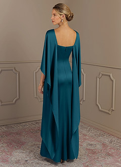 Azazie Eli Mother of the Bride Dresses Ink Blue Sheath Boatneck Stretch Satin Dress image2