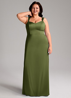 Azazie Denice Bridesmaid Dresses Olive Sheath Pleated Stretch Satin Dress image9