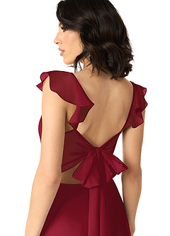 Azazie Everett Bridesmaid Dresses Burgundy A-Line V-neck Ruched Chiffon Dress image5