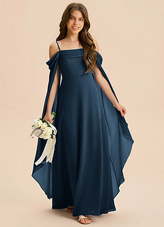 Azazie Moana Junior Robe Trapèze en Mousseline de soie Plissé Bleu Marine Foncé image3