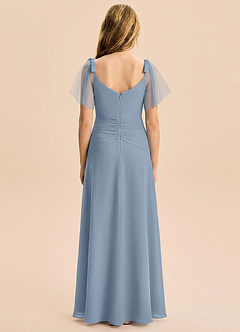 Azazie Indy Junior Dusty Blue Sheath Ruched Chiffon Dress image3