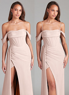 Azazie Amyra Bridesmaid Dresses Rose Petal Sheath Off the Shoulder Chiffon Convertible Dress image9